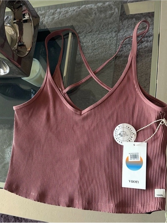 Vuori Tops - Vuori Ribbed Crossback Camisole in Dusty Rose